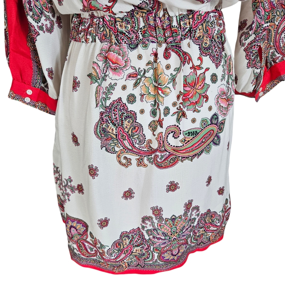 Zara Pink Paisley Floral Print Wrap Mini Dress Sz M Tie Waist Feminine Flirty - Picture 10 of 16